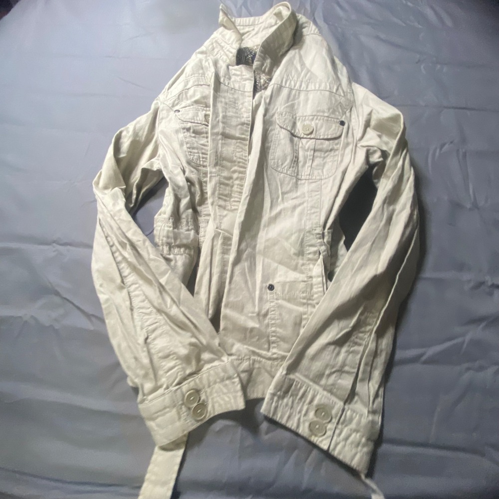 Willi Smith Women's Large White Utility Jacket Snap Front Lightweight Cotton